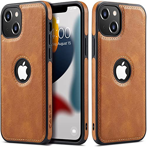 Sibada Hülle für iPhone 13 Logo View Slim Premium Veganes Leder Klassisch Luxus Elegant Dünn Handyhülle 6,1 Zoll (2021) - Braun