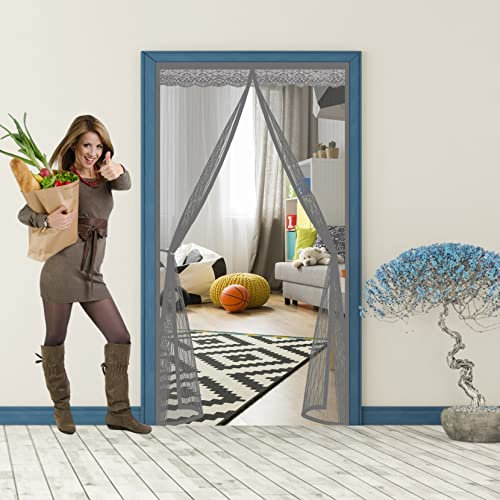 Insektenschutz Fliegengitter Tür 145 x 225 cm Magnetische Adsorption, Faltbar Fliegengitter Balkontür Tür Automatisch Verschließen, Nicht Kürzbar für alle gängigen Türgrößen, Grau A