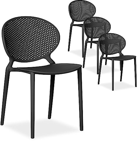 Homestyle4u 2470, Gartenstuhl Kunststoff stapelbar Schwarz 4er Set wetterfest Gartenmöbel Stühle modern