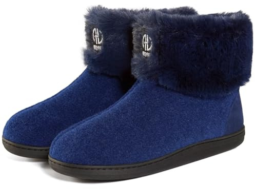 GURGER Chausson Femme Homme Hiver Chausson Montant Fourrure Chaud Bottes Chaussons Bottines Pantoufles Hautes Peluche Doublé Bleu Taille 42 43