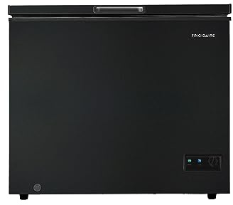 FRIGIDAIRE EFRF7003-BLACK Chest Deep Freezer, 7 Cu. Ft, Black Adjustable Thermostat-Removable Vinyl Coated Wire Basket-Easy Defrost Drain