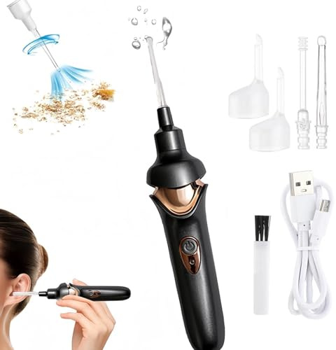 Kit De Retrait De Cérumen,EIMINB Aspirateur Oreille Cerumen,De Cérumen Outil de nettoyage d'oreille LED, portable, Nettoyeur d'oreille Électrique, Aspirateur Nasal pour Enfants Adultes (Ferreux)