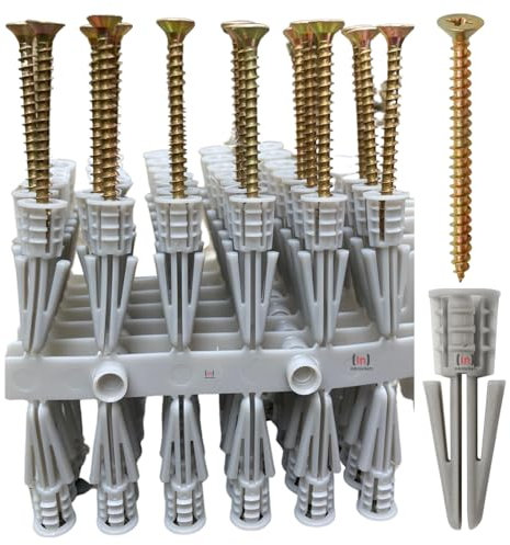 Inbrackets Plasterboard Plugs & Screws Kit - Anti-Rotation Grip for Easy Installation – Cavity Wall Raw Plug (60)