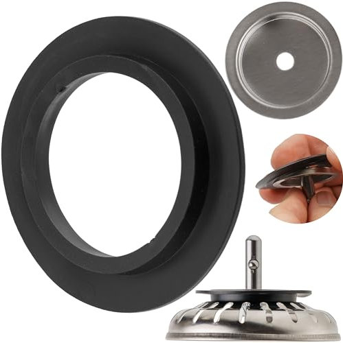 Replacement seal with base for strainer basket, 1 set, sink strainer basket sealing ring with Ø 2.07 outside, Ø 1.29 inside, 0.20 thickness, Ø 1.57 base, strainer basket seal set sink