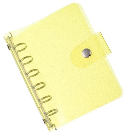 PATIKIL A7 Cubierta Brillante Amarilla de Carpeta 6 Anillas Redondas Protector de PVC Suave Recargable con Cierre de Botón a Presión para DIY Cuaderno Reuniones con Anillo Plata