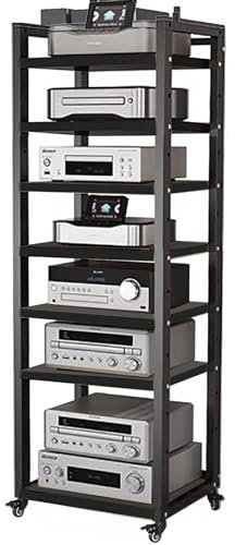 HDYZJQ HiFi Rack Rollwagen für Audiogeräte, 5, 6, 7, 8 Etagen, Schwarz – Medienregal für Radio – Stereoanlage – TV-Box – Kabelbox – WLAN-Router – Stereoschrank aus Holz(W50cm-7 Tier)