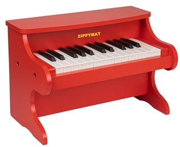 ZIPPY MAT Kids Piano Keyboard, 25 Keys, Mini Musical Learning Instrument, Toy, Wooden Piano for Kids Toddlers Girls Boys (Red)