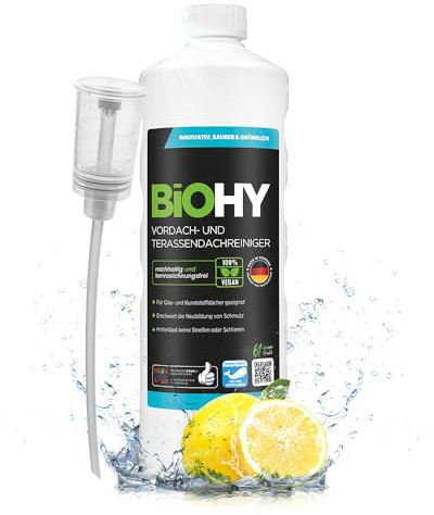 BiOHY Terrasstak- och förtakrengöring (1l flaska) + doser | Bio-koncentrat för glastak, plasttak, vinterträdgårdar Bio-koncentrat för glastak, plasttak (Vordach und Terrassendachreiniger)