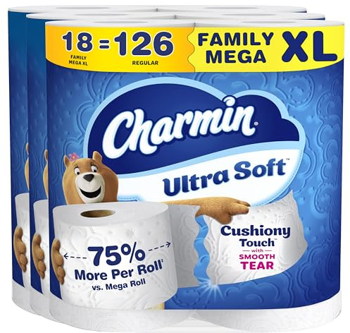 Charmin Ultra Soft Cushiony Touch Toilet Paper, 18 Family Mega XL = 126 Regular Rolls, 2-Ply, White