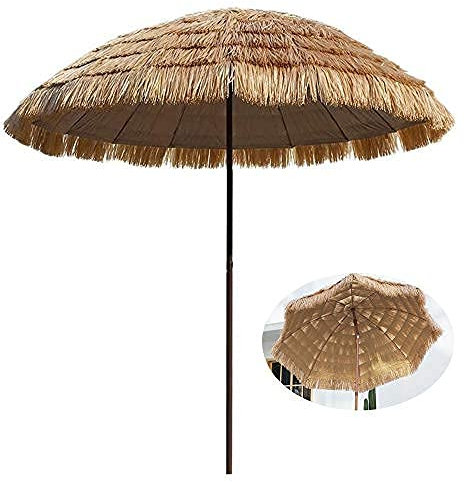 QUSYZD Sonnenschirm mit kippbarer Oberfläche, multifunktionaler Gartenschirm aus Stroh, tropischer Sonnenschirm, natürliche Farbe, rund, ohne Sockel, Höhe 2,4 Meter, g,