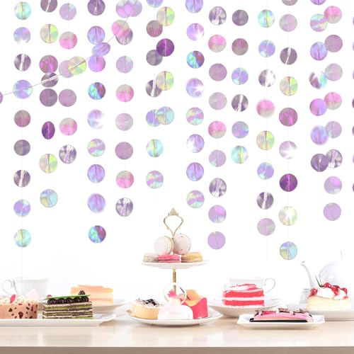 KATIMI 4 Stück 16m Runde Papier Girlande Geburtstag Bunt, Glitzer Runde Kreis Banner Party Deko, Hängende Party Dekorationen, Girlanden für Deko Geburtstag Baby Dusche Karneval
