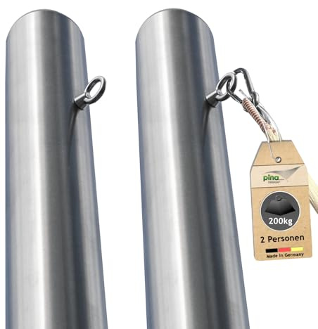 2x Hängematten-Pfosten Ø 101,6mm, 1,95m, wetterfest, bis 200kg (2 Personen) | Outdoor-Befestigung (Gestell) für Hängematten bis 280 cm: inkl. 2 Bodenhülsen à 0,75 m - sicherer Stand auf Terrasse & Garten