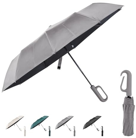 Risipu Travel Umbrella with Carabiner Handle, Windproof Large Umbrellas for Rain with Dual-Rib Structure, Portable Compact Umbrella Car Backpack UV Umbrellas for Sun Protection