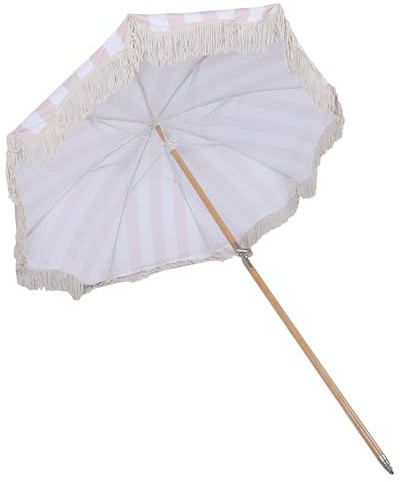 ZASCHMOY Parasol de Terrasse avec Franges – 8 Baleines en Fibre de Verre Résistantes aux, Grand Parasol de marché pour Table d'extérieur, Terrasse de Jardin, Piscine – Beige (Rayé)