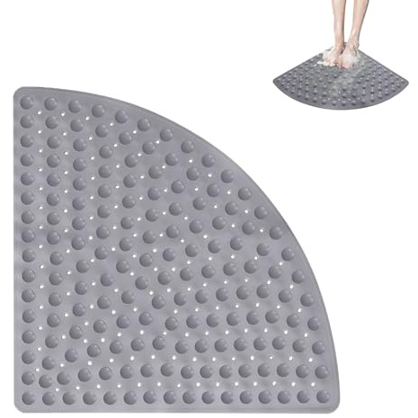 Hörnduschmatta, triangulär, 70 x 70 cm, duschmatta, halkfri, duschmatta, halkfri, badkarsmatta, halkfri matta, med sugkoppar och dräneringshål, för dusch och bastu (grå)