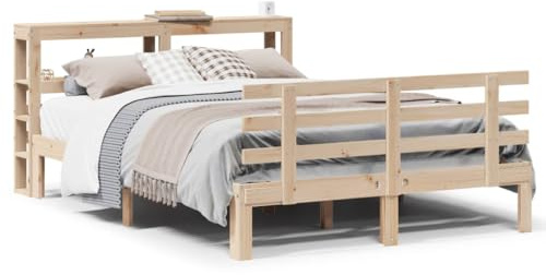 HFXHIJXQ Bettgestell 120x200 Kiefer massiv mit praktischem Kopfteil und Stauraumregal Robustes Holzrahmen Design für Schlafzimmer Gästezimmer Jugendzimmer