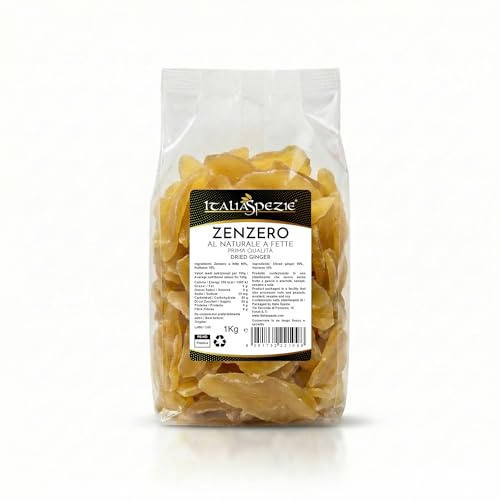 ITALIA SPEZIE - Zenzero disidratato 100% Naturale a Fette 1 Kg - Essiccato al naturale - senza solfiti aggiunti - frutta disidratata