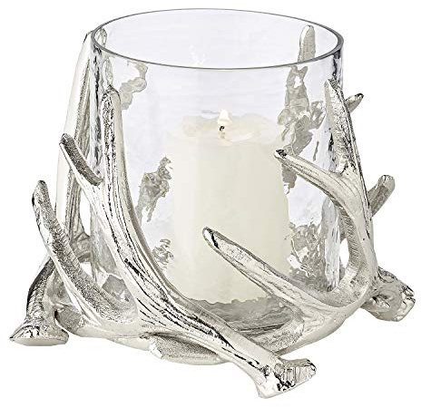 EDZARD Windlicht Kingston (H 15 cm, Ø 17 cm), Geweih, Glas ohne Boden | Luft strömt von unten nach, die Kerze rußt nicht · nimmt kein Wachs auf · Zylinder zum Reinigen einfach abheben