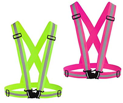 Chiwo - Chaleco reflectante para correr, 2 unidades, chaleco de seguridad ajustable de alta visibilidad, cinturón reflectante para ciclismo nocturno, senderismo, correr, pasear al perro,Verde Rosa