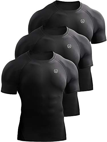 NELEUS Men's 3 Pack Compression Baselayer Athletic Workout T Shirts,5022,Black,Black,Black,3XL