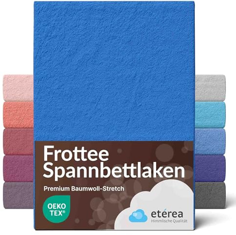 etérea Frottee Spannbettlaken 180x200–200x200 cm Blau – warmes Frottier-Spannbetttuch 80% Baumwolle 20% Polyester, kuscheliger Winter-Komfort mit Rundumgummi für Doppelbett, King-Size & Boxspring