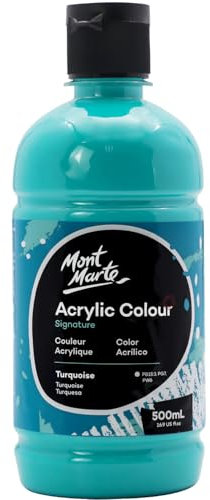 Mont Marte Signature Türkis-Acrylfarbe, 500 ml, seidenmattes Finish, geeignet für Leinwand, Holz, Stoff, Leder, Karton, Papier, MDF und Bastelarbeiten