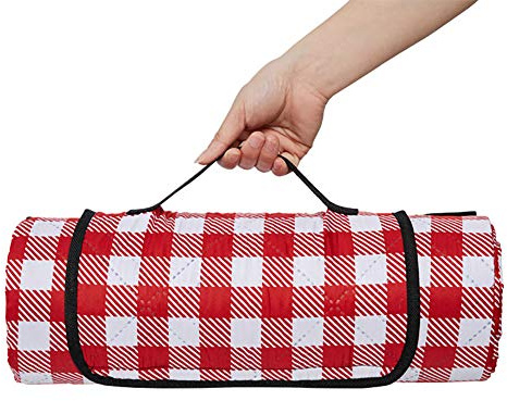 Wasserdichte Picknickdecke Dick Groß Stranddecke Kariert 150 X 200 Cm Campingmatte Sanddicht Gesteppt Gepolstert Tragbar Faltbar Waschbar Teppich Zum Reise Wandern Garten (Rot Und Weiß)