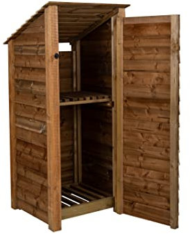 Arbor Garden Solutions wooden log store 6ft with door, firewood storage (W-79cm, H-180cm, D-88cm), brown finish (With kindling shelf (roof sloping back))