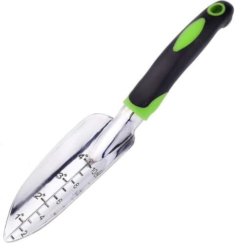 Gartenkelle mit Messungen & rutschfestem Griff, professionelles Edelstahl-Gartenwerkzeug zum Jäten, Umpflanzen, Eintopfen, Graben in Gartenbeeten