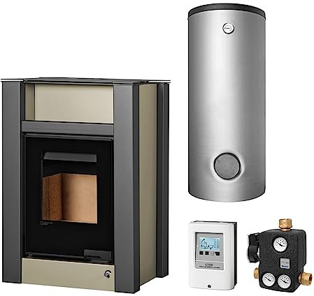 Aquaflam KS2810 Vario Lend 11 kW Basic Wasserführender Kaminofen Olive Komplett-Set Kombispeicher THKE 600 + 1 SWT
