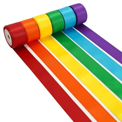 HUIHUANG Regenbogen-Satinband, Stoff, Satinband, Regenbogenband, Set, 2.5 cmx30 m, dünnes Satinband, Regenbogenfarbe zum Basteln, Geschenkverpackungen, Hochzeitsdekoration und DIY handgefertigt