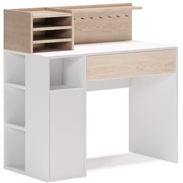 Vicco Schreibtisch, Weiß/Sonoma, 100 x 50 cm | geeignet als Arbeitsplatz mit Kabeldurchlass und Ablagefläche
