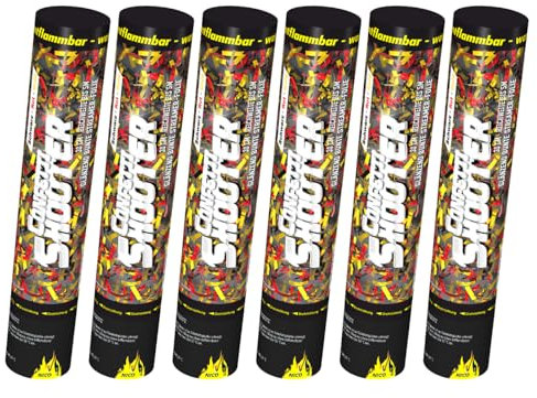 Nico Feuerwerk® [6er Sparpack] Premium-Konfetti-Shooter Set SCHWARZ ROT GOLD metallic I Party-Popper-kanonen 30 cm für Geburtstag Verlobung Hochzeit Party Silvester Feier