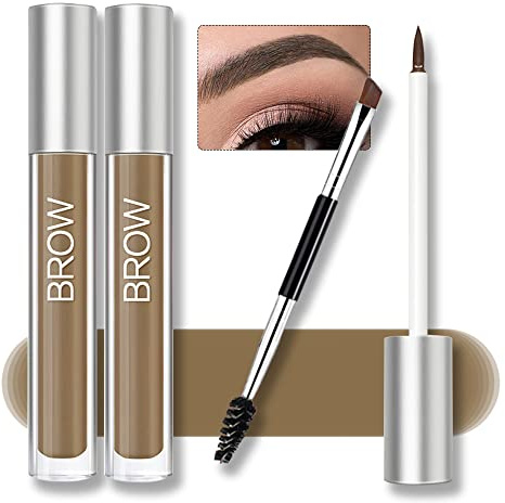 Waterproof Eyebrow Gel for Long Lasting, Highly Tinted Liquid Eye Brow Makeup, Sweatproof, Natural (Brunette 2 pcs)