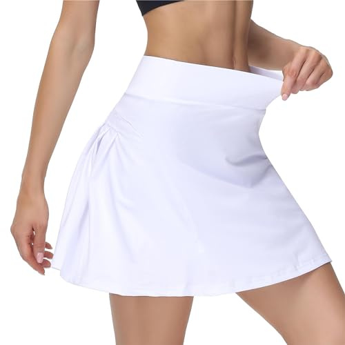 GUKOO Tennisrock Damen mit 3 Taschen Tennisrock Mädchen Atmungsaktive Rock mit Hose Drunter High Waist Plissiert Sportrock für Fitness, Bewegung