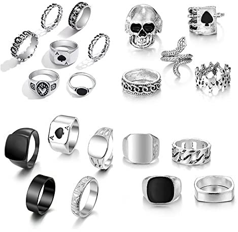 TOFBS Vintage Silber Punk Ringe Set für Männer Frauen Offene Knuckle Emo Ring Stapelbare Gothic Rings Set Fingerringe Boho Y2K Schmetterling Schlange Schädel Herz Blume Ringe (21 Stück)