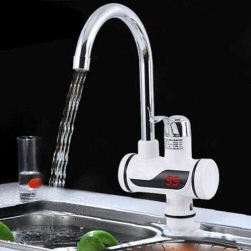 RETOO Robinet électrique, fixation latérale 220 V avec chauffe-eau, chauffe-eau instantanée avec écran LCD pour cuisine, jardin, eau chaude instantanée Blanc