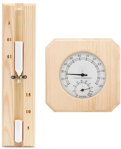 vidaXL 2-in-1 Sauna Hygrothermograph Sanduhr Set Saunazubehör Hygrometer Thermometer Saunauhr Klimamesser Glas Hitzebeständig Massivholz Kiefer