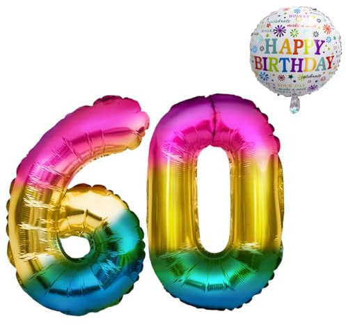 Luftballon 60. Geburtstag • XXL Riesen Folienballon SET • 101cm + 45 cm Ballon + 5M Deko Band • Folienballon 60 • Helium geeignet • Wiederverwendbar • 60 Geburtstag Männer Frauen • 60 Geburtstag Deko