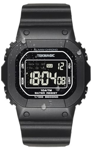 10 ATM Resistente al Agua Reloj de Pulsera Deportivo para Natación y Buceo, Despertador, Cronógrafo, Temporizador, Hora Dual, Calendario, Formato de 12 y 24 Horas Conmutable