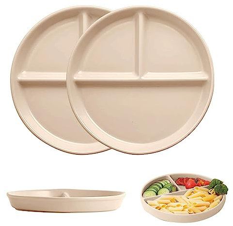 MUNSKT 2 platos de dieta divididos, 22.86 cm, irrompibles, reutilizables, control de porciones, 3 compartimentos, para adultos, niños, picnic, cena, microondas y lavavajillas