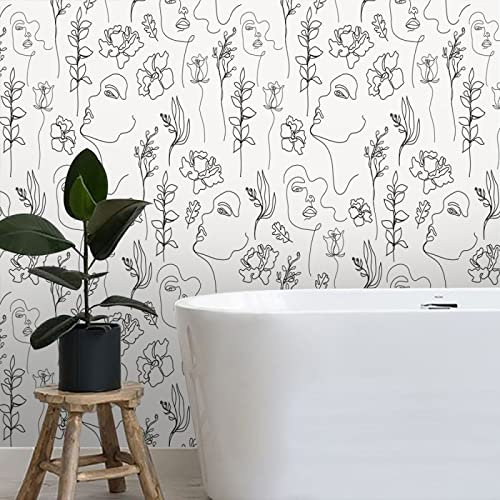 Papier Peint Résumé Noir Blanc Papier Peint Adhesif Mural Imperméable Papier Adhesif pour Meuble Chambre Salon Cuisine Decoration Vinyle Papier Autocollant pour Meuble 1P (40x250cm)