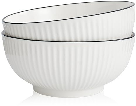 Swuut 20cm Serving Bowls Set of 2-60 oz White Ceramic Bowls for Salad, Soup,Stew,Fruit,Popcorn - Microwave Oven Dishwasher Safe