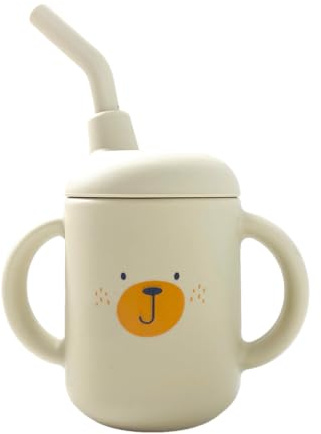 Cadeau de baptême et naissance : verre à paille beige pour bébé et enfant, un présent délicat et pratique, idéal pour éveiller la joie des tout-petits.