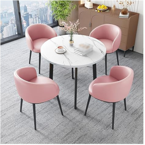 Rund Konferenztisch Essgruppe Esstisch Mit 4 Stühlen,Esszimmergrupp Esstisch Mit 4 Stühlen Set,Verhandlungstisch,Konferenztisch,Freizeit Couchtisch Set,Platzsparend Balkon Esstisch Set ( Color : PU le