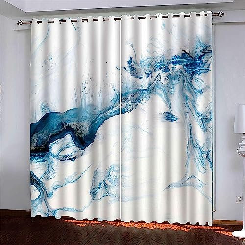 Kinder Vorhänge Schlafzimmer Blaue Tintenstruktur Schiebegardinen Blickdichter Bedroom Children's Room Vorhang Mit Ösen Verdunkelungsgardine, Vorhänge 3D Wohnzimmer 2 X 300 X 280 cm -6E4N/L2D
