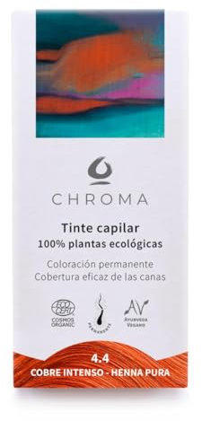 Tintes Chroma BIO Cobre Intenso Henna Pura 4.4 – 100g – Tinte Natural en Polvo sin Amoníaco – Color Cálido y Brillante – Cobertura de Canas – Vegano y Botánico – Cabello Fuerte y Radiante