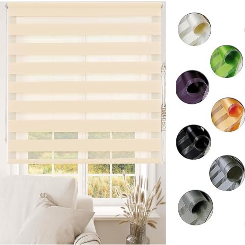Doppelrollo klemmfix Verdunkelungsrollo, 90 x 180 cm Sonnenschutz und Sichtschutz, Duo Rollo Klemmrollo Sonnenschutzrollo mit Bohren Klemmfix für Fenster & Tür, Beige