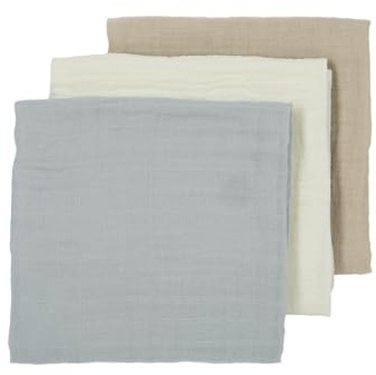 MEYCO Mullwindeln 70x70cm - 3-Pack Musselin Spucktuch Offwhite/Grey/Sand | 100% weiche Baumwolle - Pre Washed Musselin - Oeko Tex zertifiziert - Stilltuch/Decke - hautfreundlich & atmungsaktiv