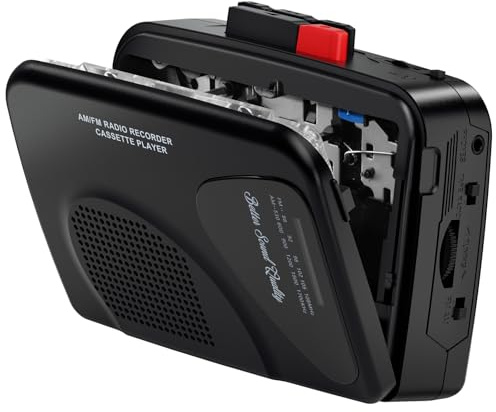 Cassette Player Tape Recorders AM/FM Radio, Portable Tape Player Records Built in Speakers Manual Record - 2AA Battery Or DC 5V Supply with 3.5MM Earphone- Black